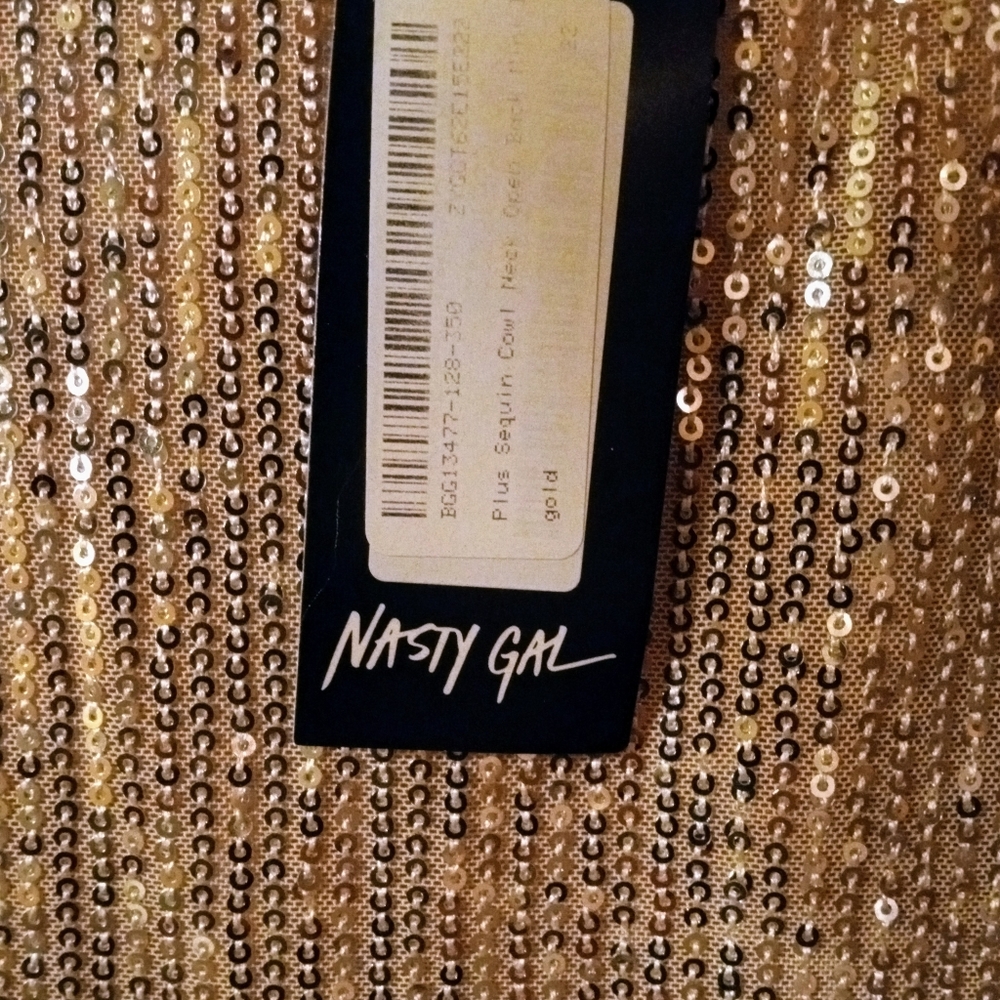 Nasty Gal Plus Size Sequin Cowl Neck Open Back Mini Dress, Size:18, Color: Gold - Picture 4 of 6